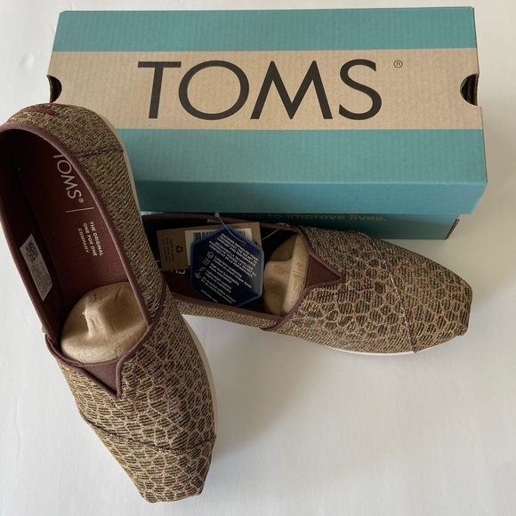 Toms Women’s Alpargata Bronze Animal Print Glitter Shoes 7.5 - NWT - Picture 2 of 9